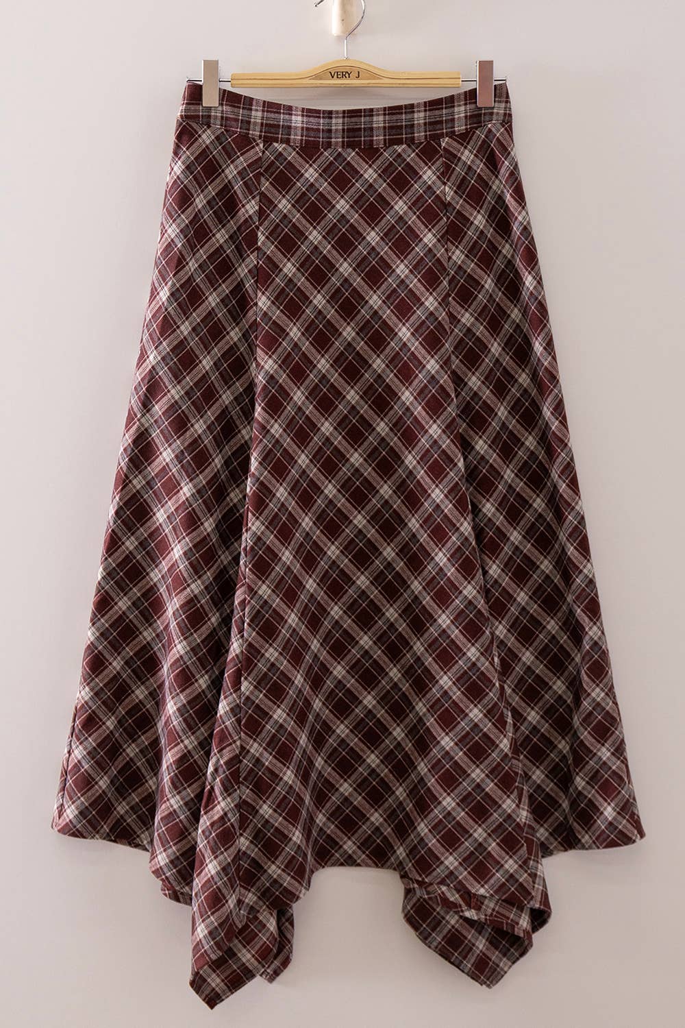 Plaid Hanky Hem Midi Skirt