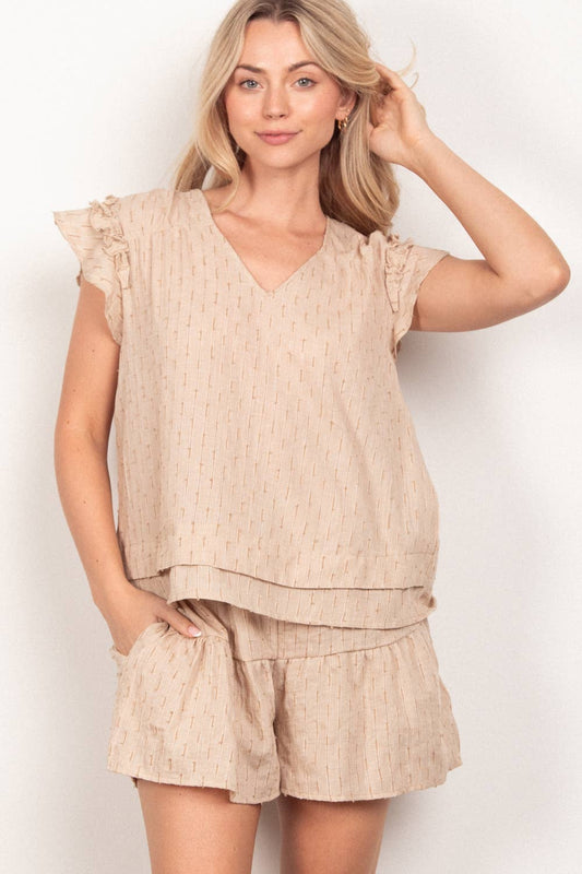 Solid Cotton Woven Cute Top & Shorts Set