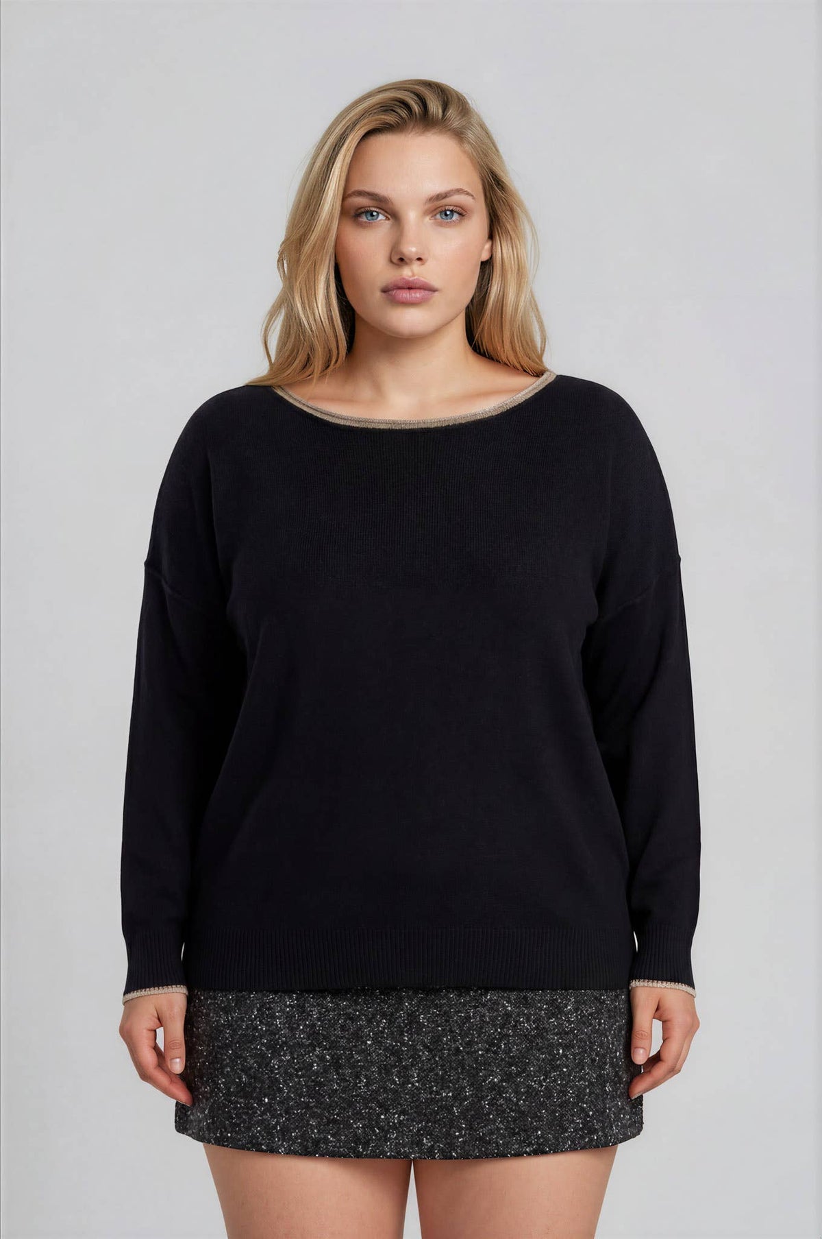 PLUS CONTRAST TRIM OFF SHOULDER  SWEATER