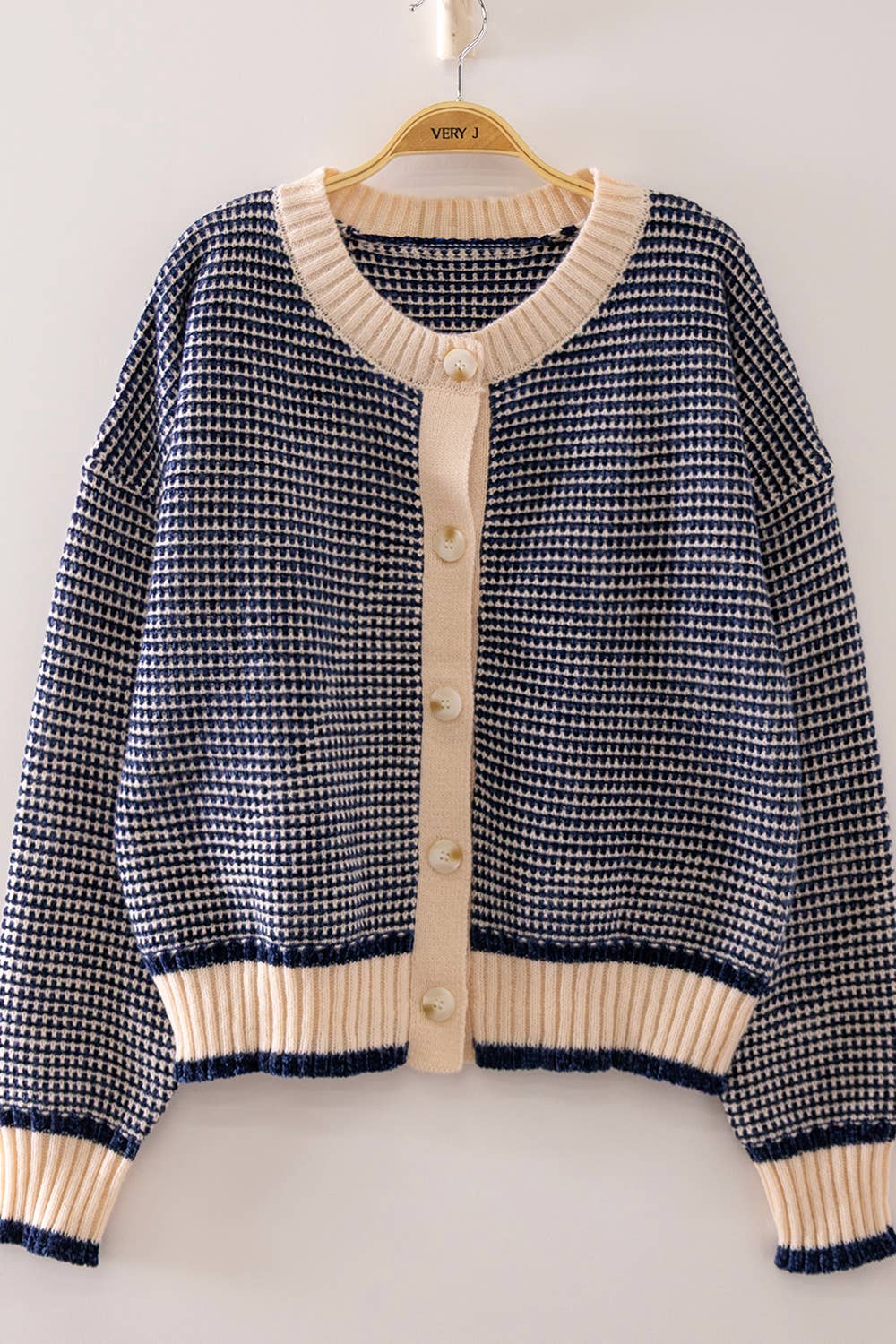 Blue Textured Knit Cardigan