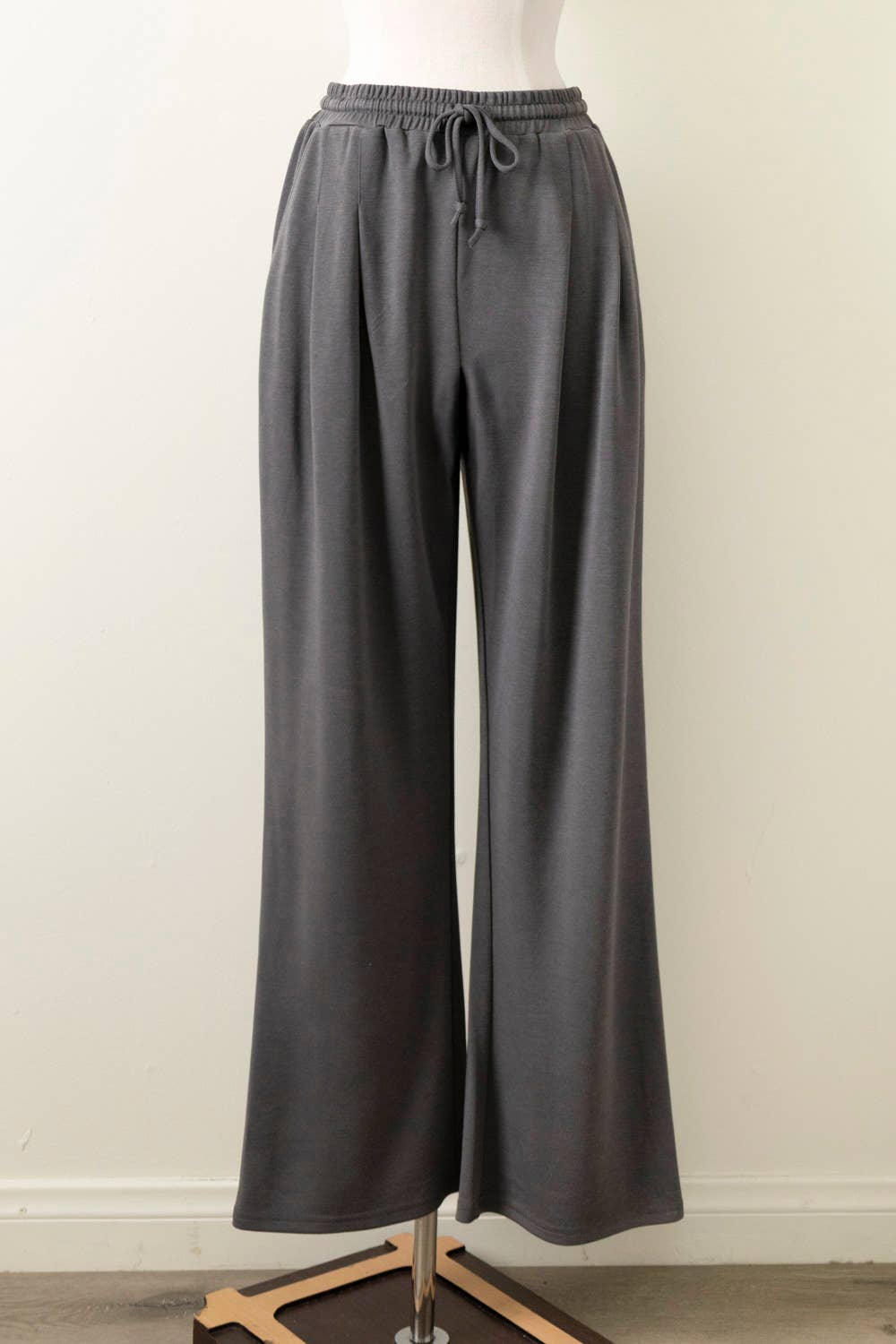 Solid Knit Comfy Top & Pants Set Color Charcoal