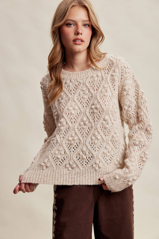 Bobble Pointelle Knit Sweater