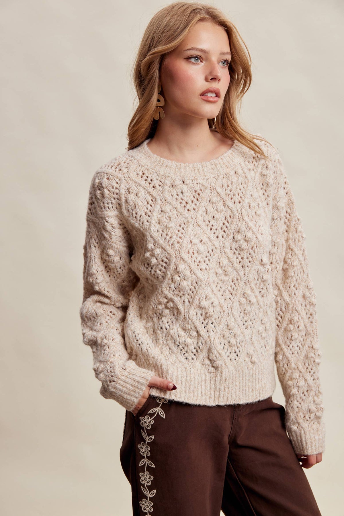 Bobble Pointelle Knit Sweater