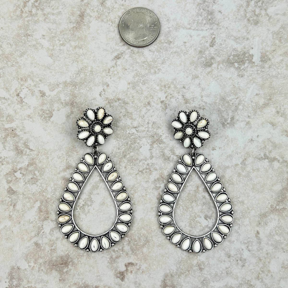 Small white stone floral concho with teardrop concho Earring