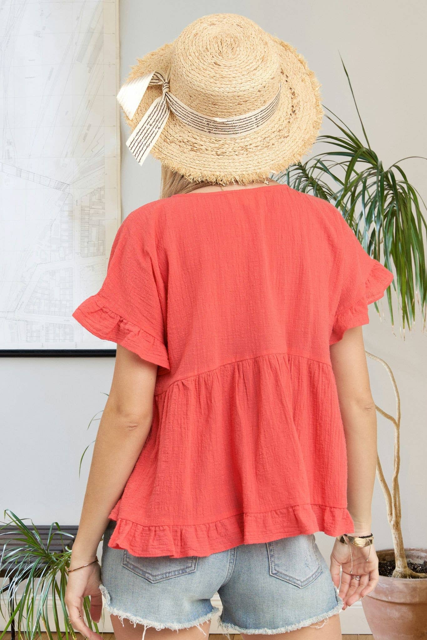 BUTTON DOWN BLOUSE CORAL