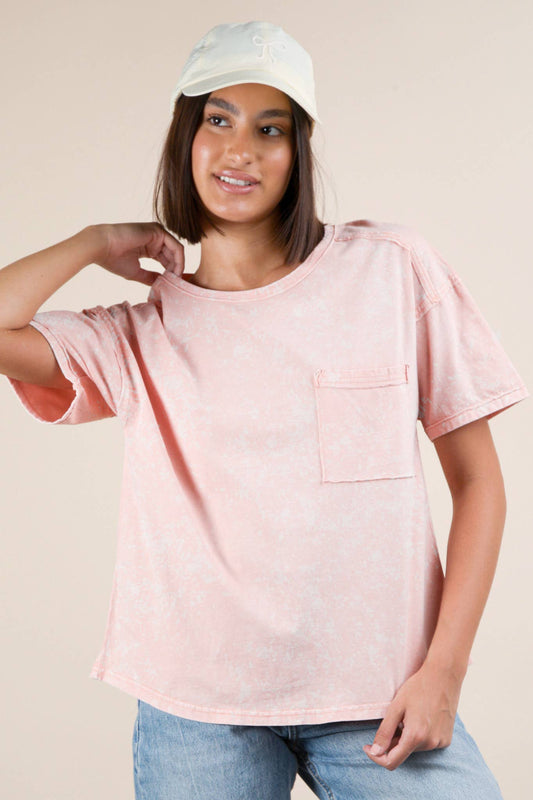 PLUS SIZE Short Sleeve Washed Knit Pocket Tee
