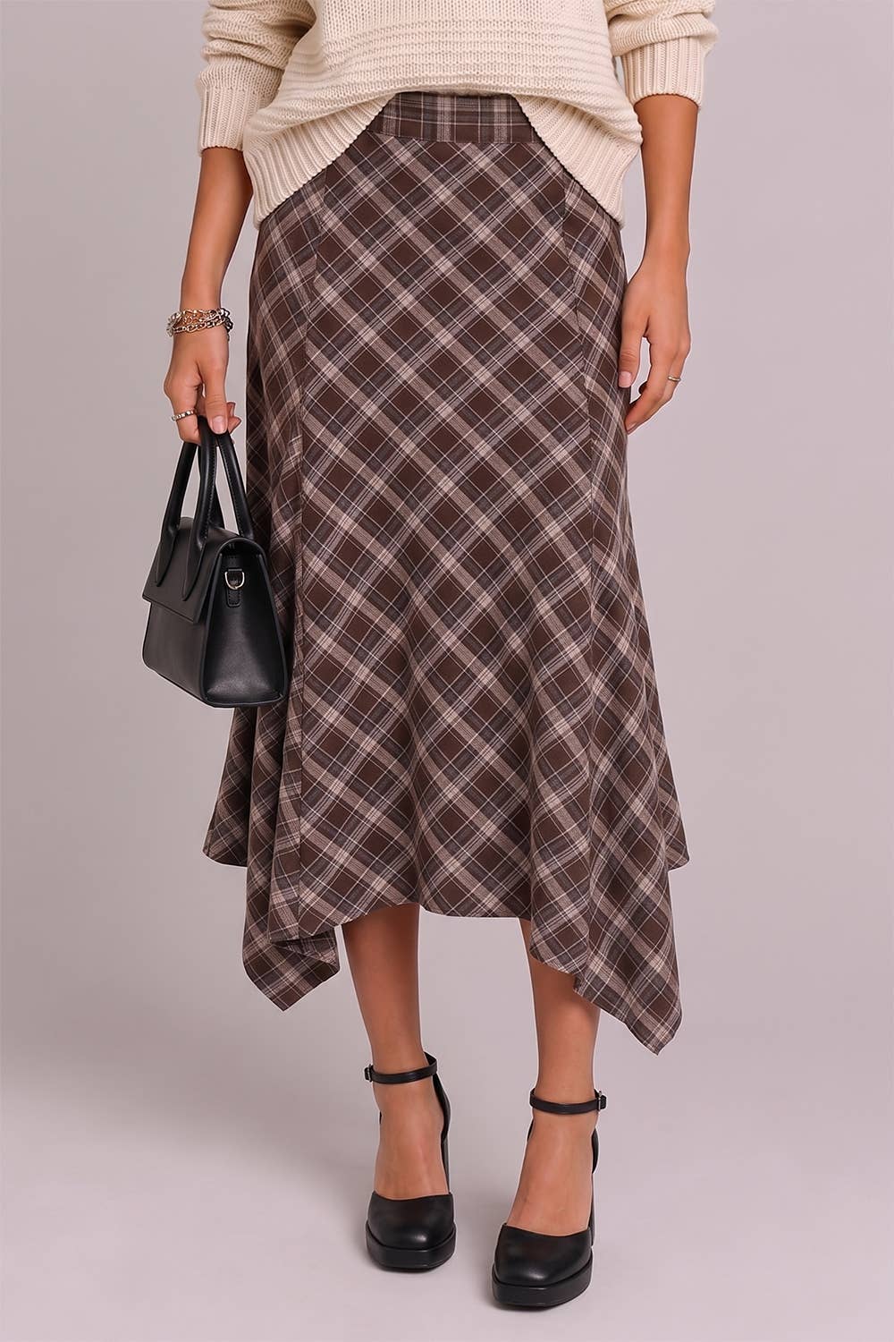 Plaid Hanky Hem Midi Skirt