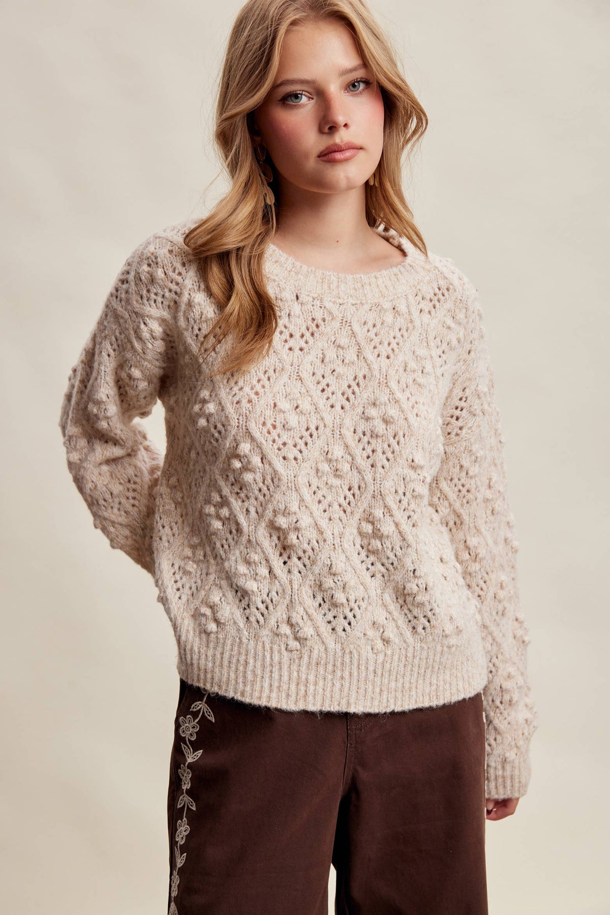 Bobble Pointelle Knit Sweater