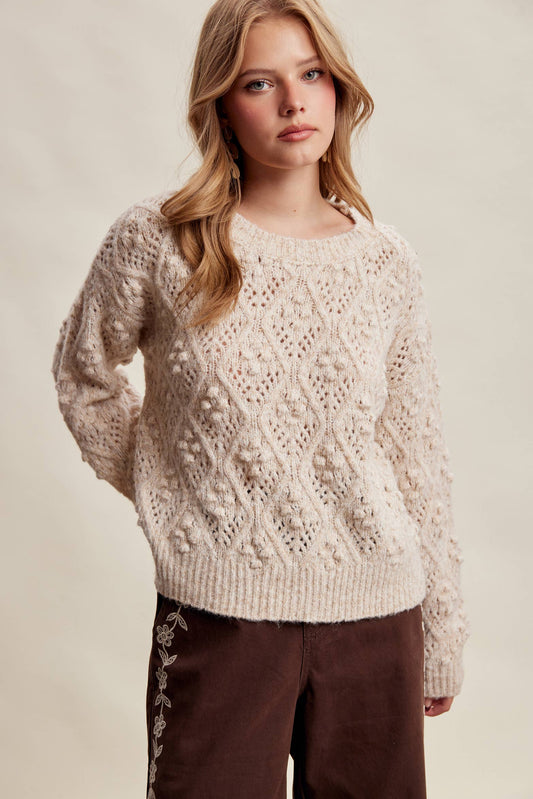 Bobble Pointelle Knit Sweater
