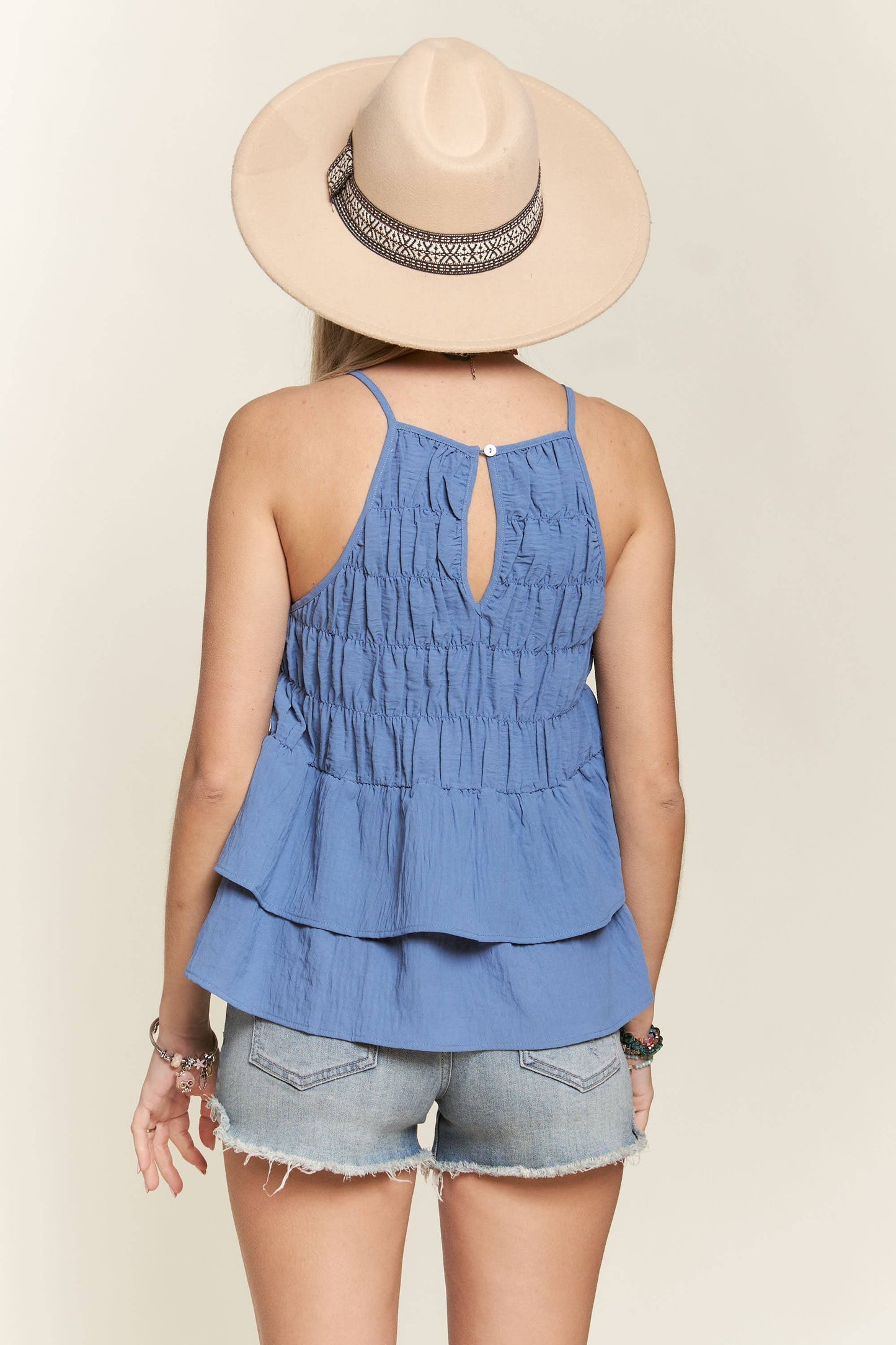 HALTER NECK SMOCKED TANK TOP