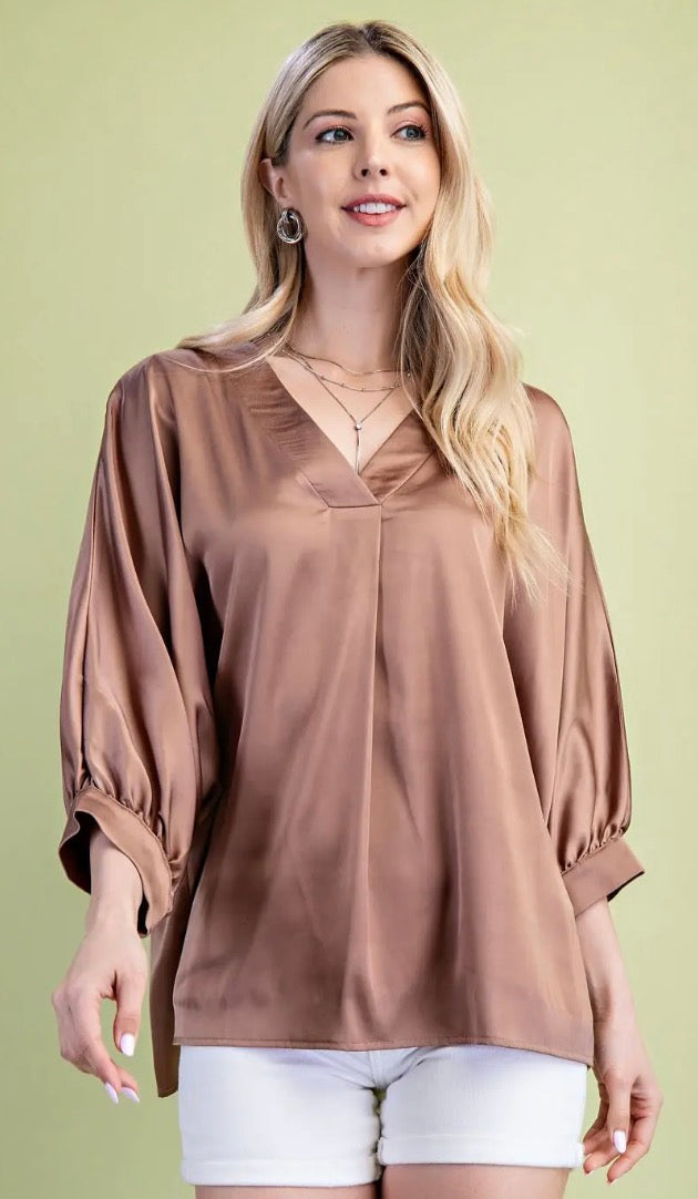 Coffee Satin Blouse