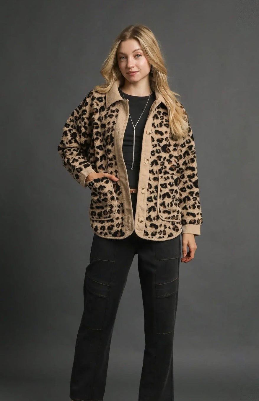 Leopard Print Button-Front Jacket