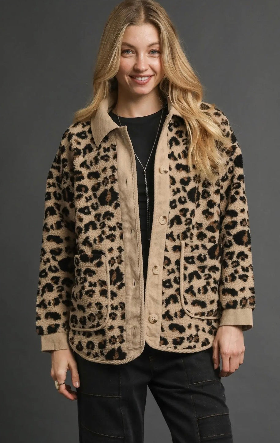 Leopard Print Button-Front Jacket