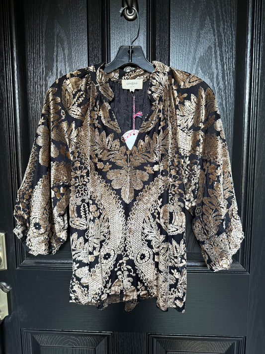 Damask Print Velvet Top