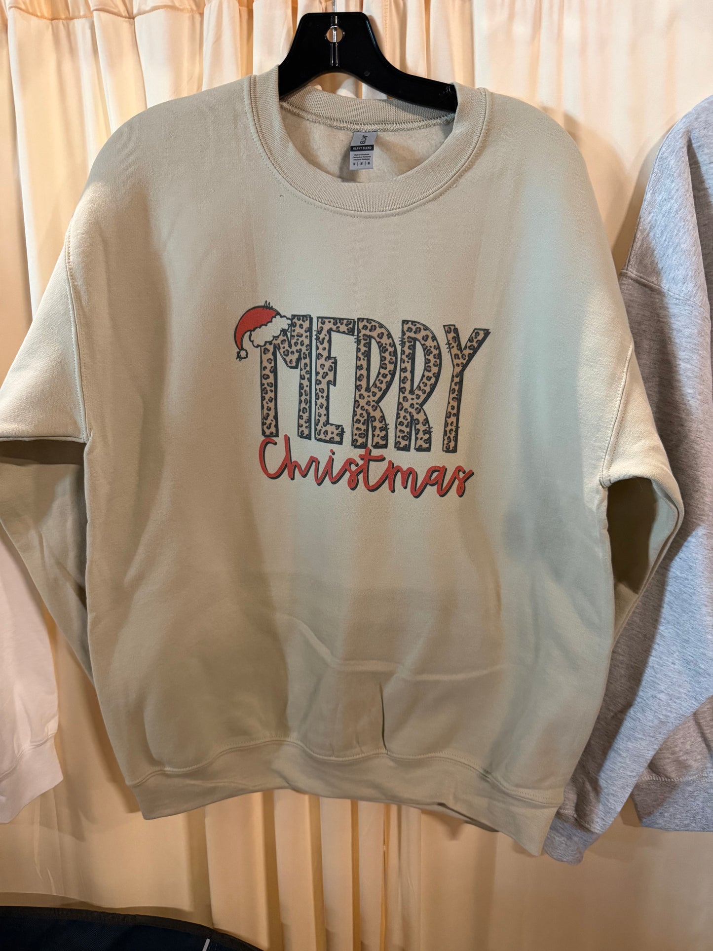 Merry Christmas Leopard Tan Crew Neck Sweatshirt