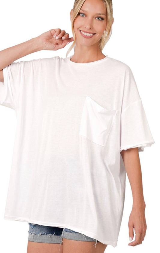 TRI BLEND OVERSIZED FRONT POCKET BOYFRIEND TEE