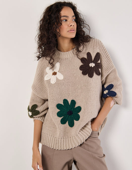 Embroidered Daisies Sweater