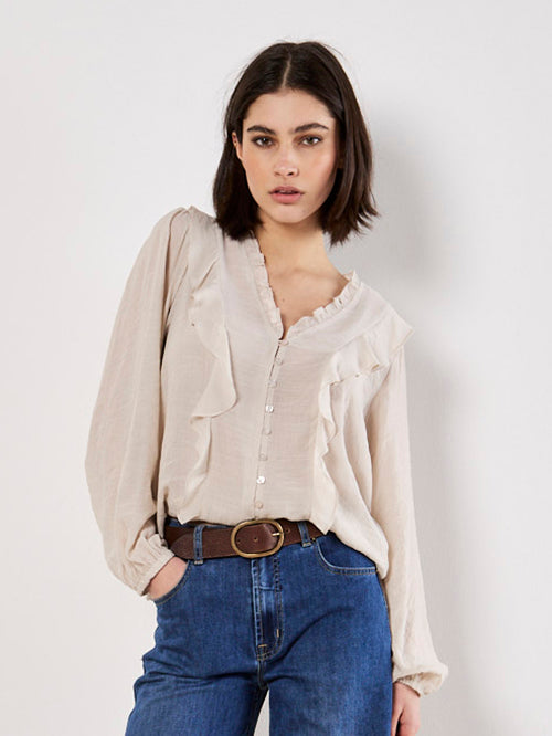 Shimmer Slub Ruffle Shirt