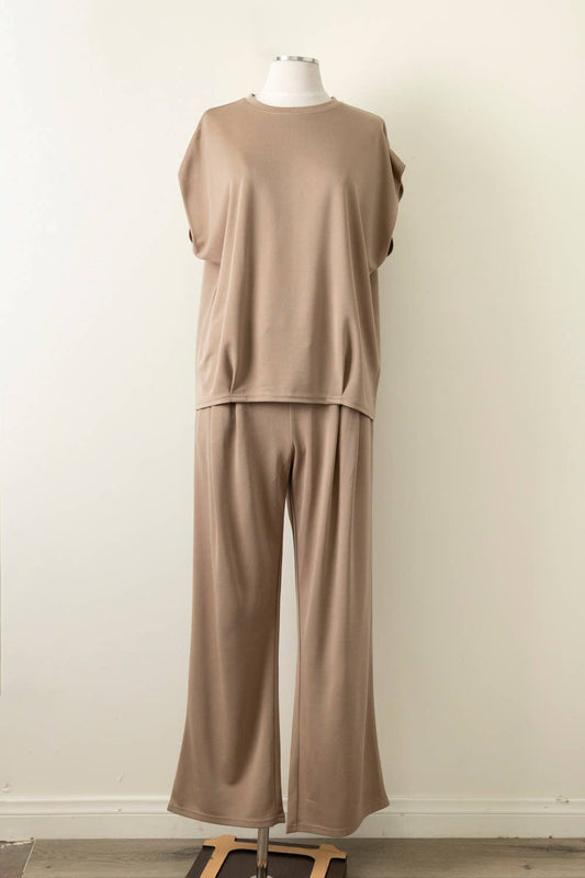 Solid Knit Comfy Top & Pants Set Color Mocha