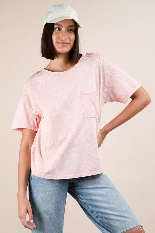 PLUS SIZE Short Sleeve Washed Knit Pocket Tee