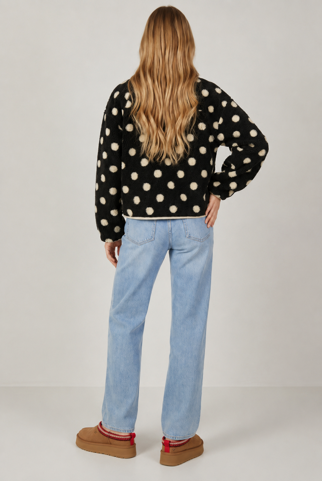 OVERSIZED REGLAN SLEEVE POLKA DOT FLEECE JACKET