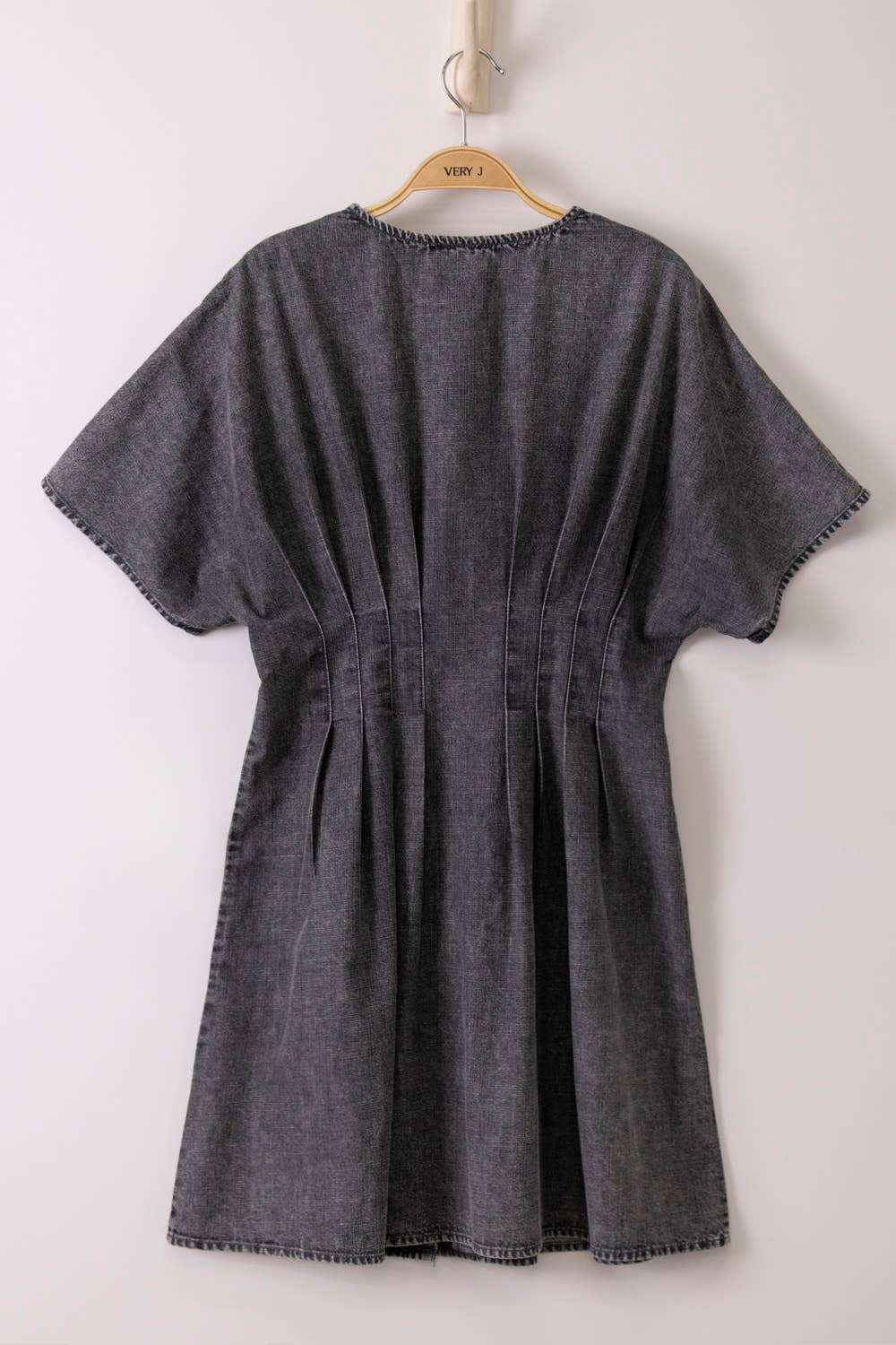 Pintuck Detail Mineral Washed Chambray Mini Dress