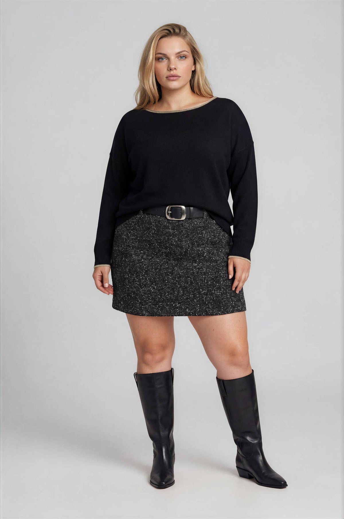 PLUS CONTRAST TRIM OFF SHOULDER  SWEATER