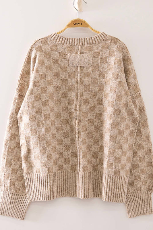 PLUS SIZE Checkerboard Knit Sweater