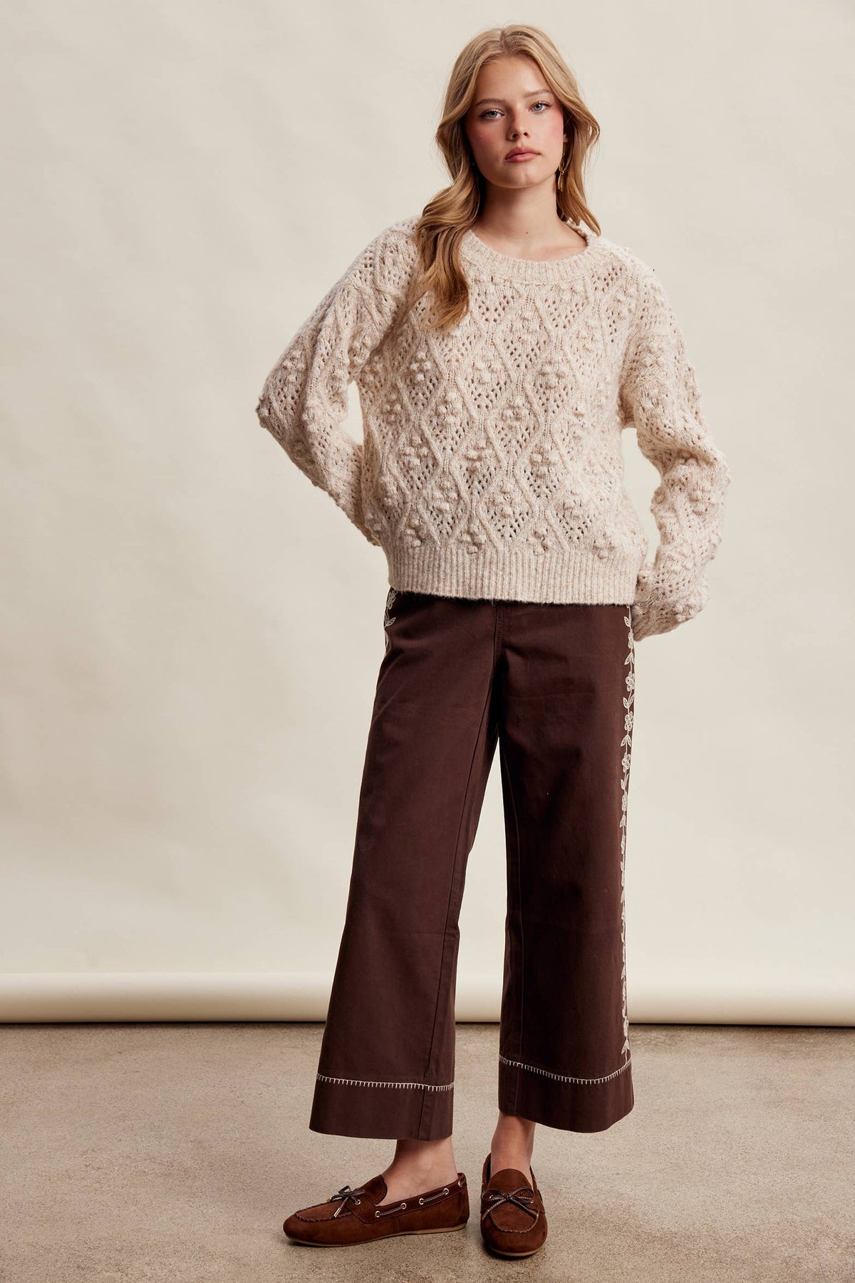 Bobble Pointelle Knit Sweater