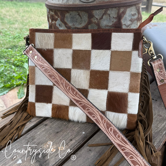 Longhorn Trail Cowhide Checkered Purse