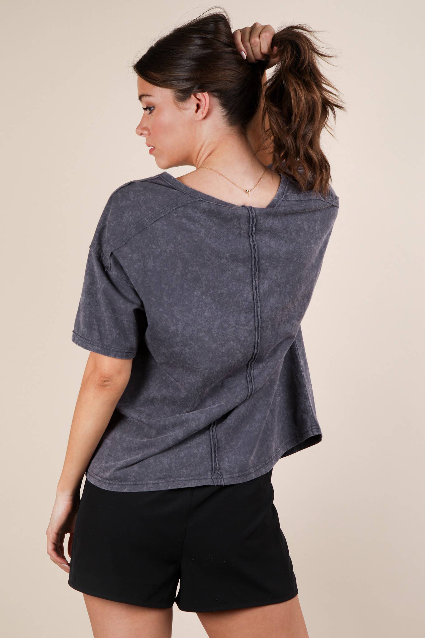PLUS SIZE Short Sleeve Washed Knit Pocket Tee