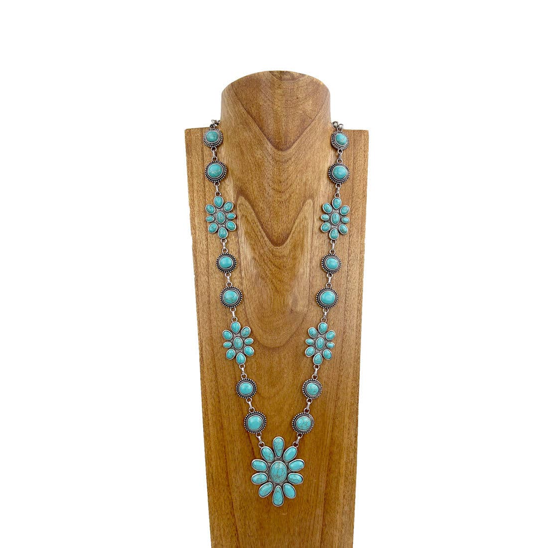 29 inches silver with blue turquoise concho link chain Necklace