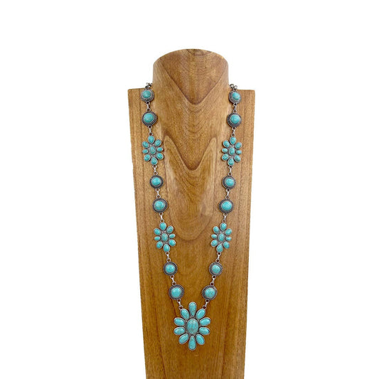 29 inches silver with blue turquoise concho link chain Necklace