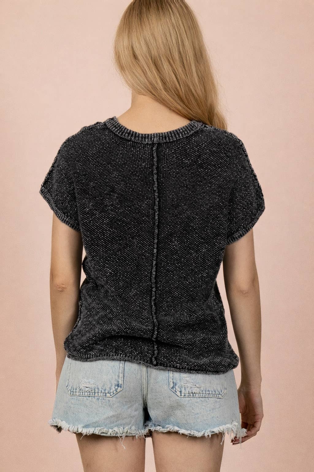 Mineral Washed Knit Casual Sweater Top