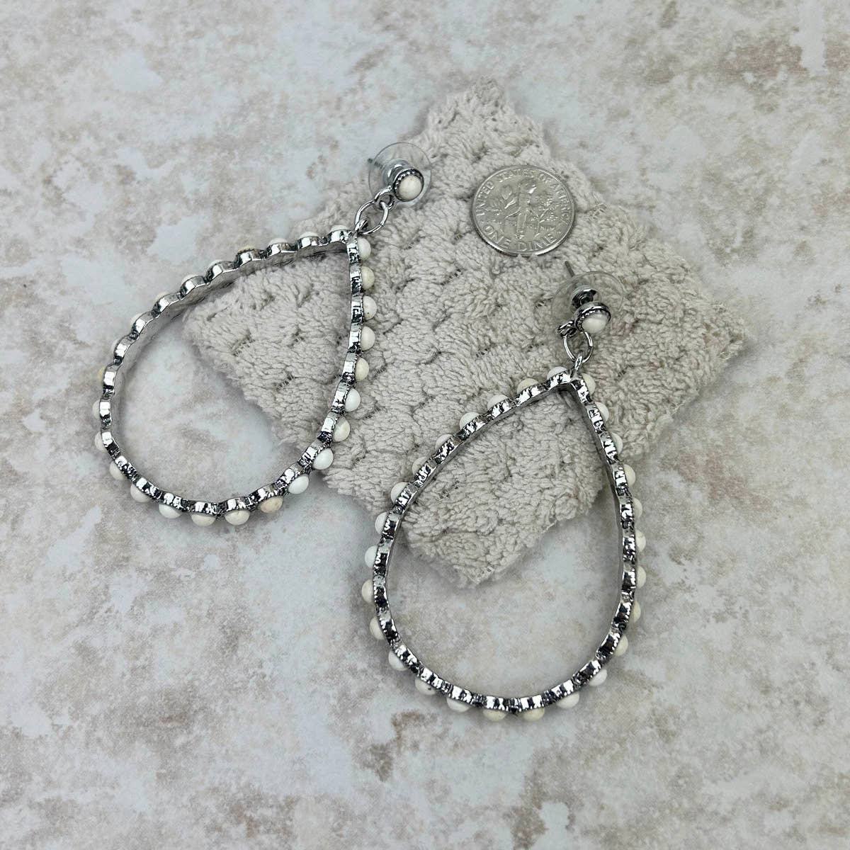 Silver with white stone teardrop Earrings