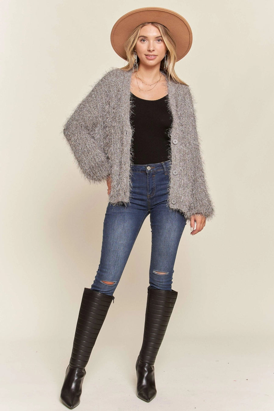 BUTTON Down Sweater Cardigan - Grey