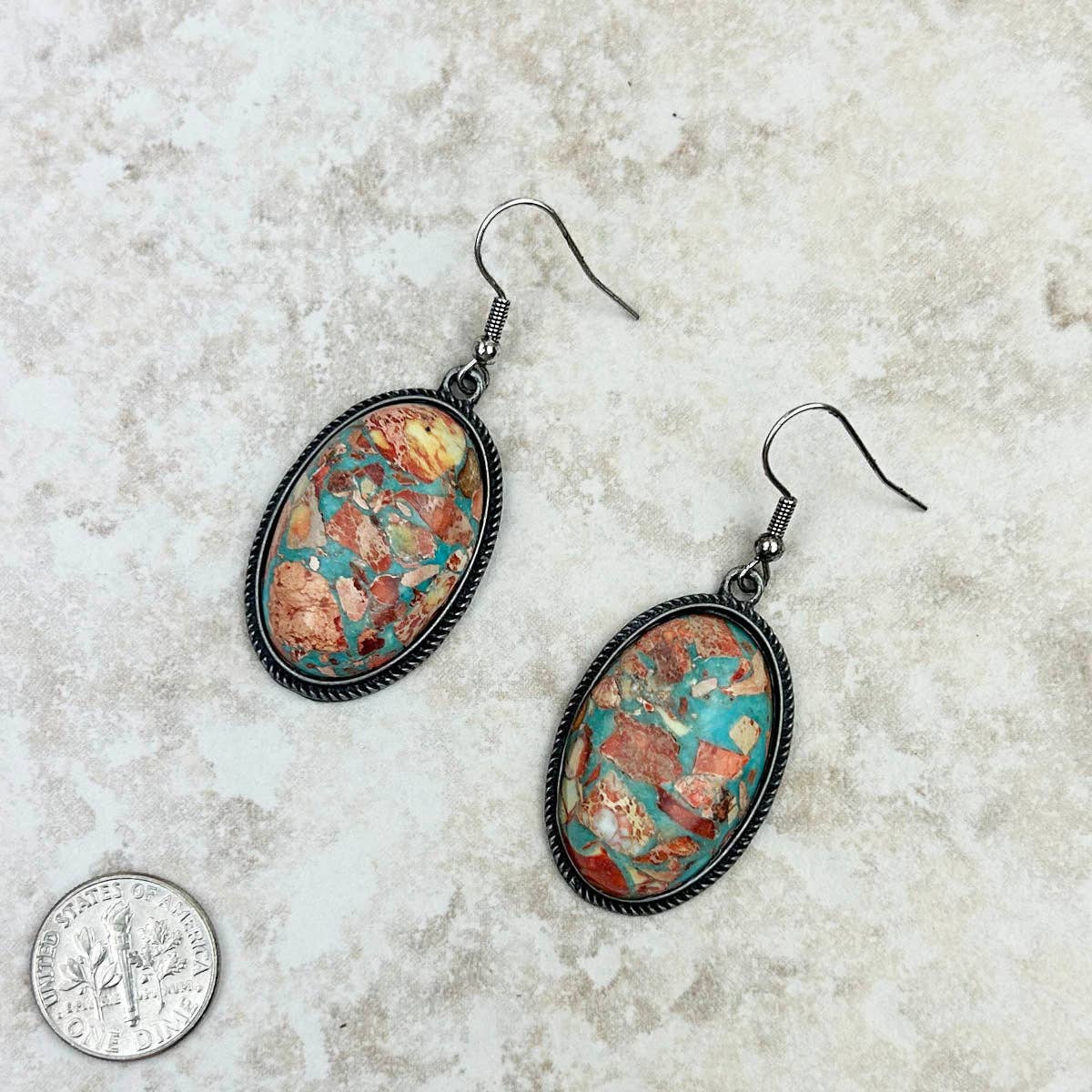 Oyster copper turquoise oval Earrings