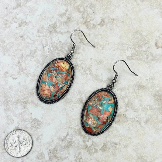 Oyster copper turquoise oval Earrings