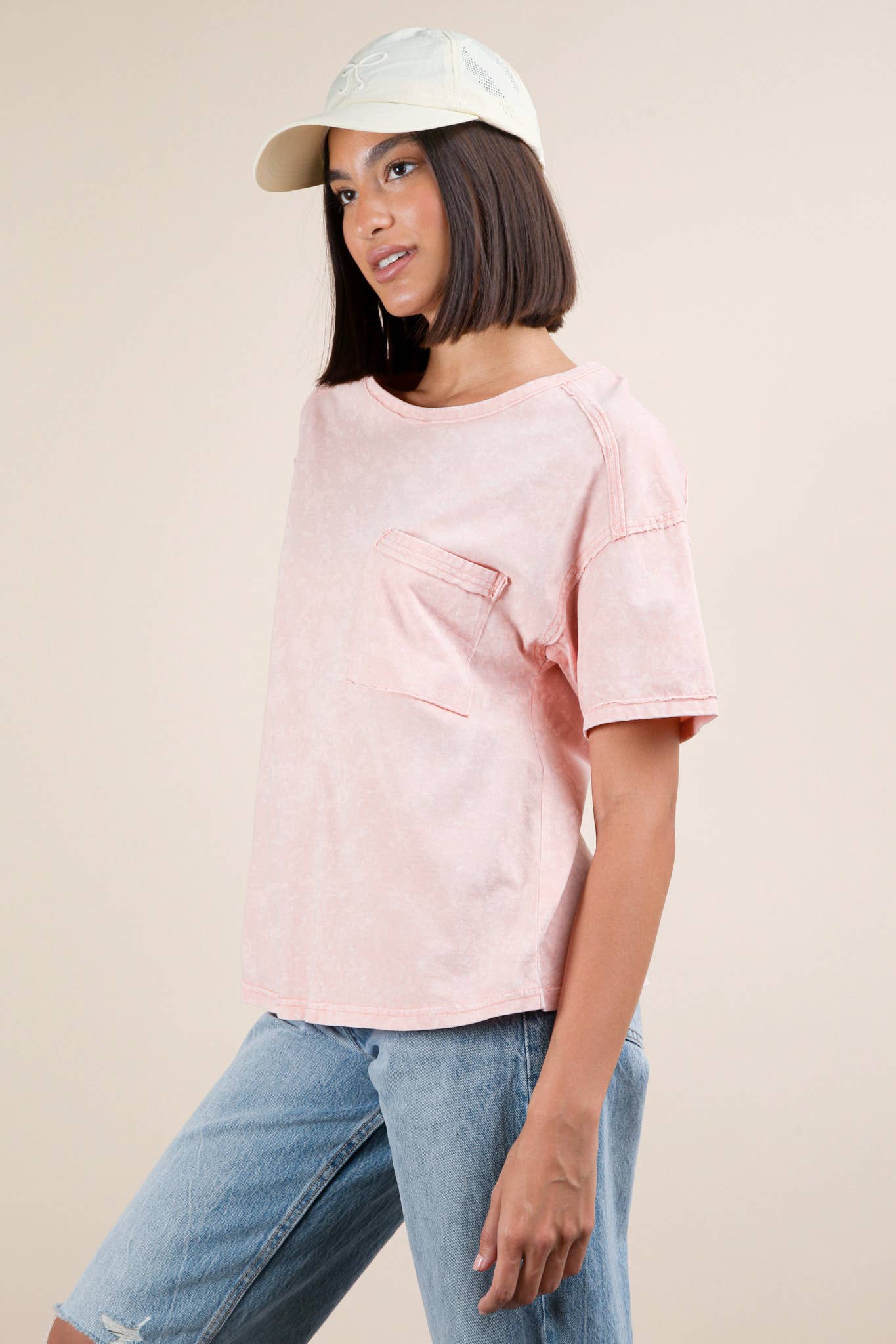 PLUS SIZE Short Sleeve Washed Knit Pocket Tee