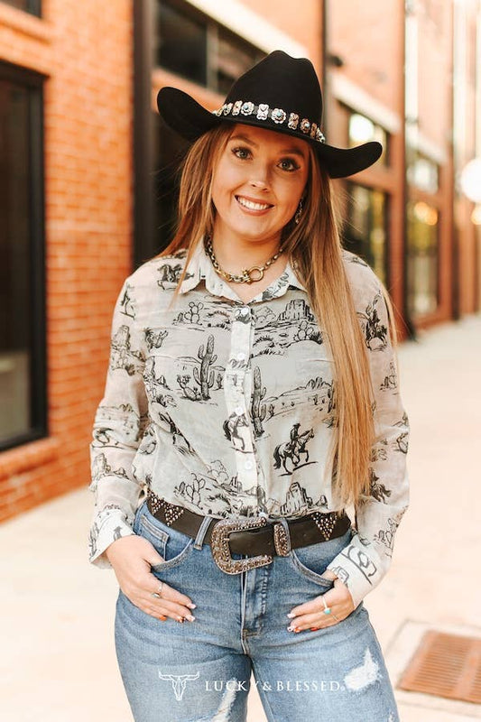 Western Desert Chiffon Collared Western Shirt