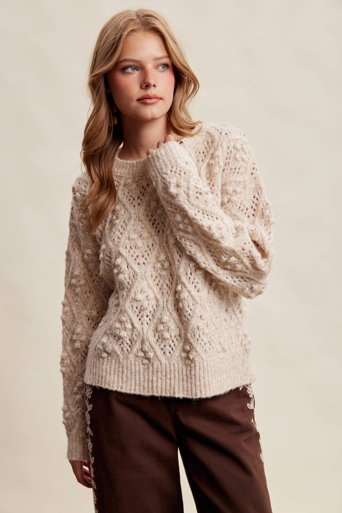 Bobble Pointelle Knit Sweater
