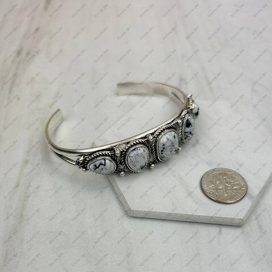 Silver metal with white turquoise stone bangle