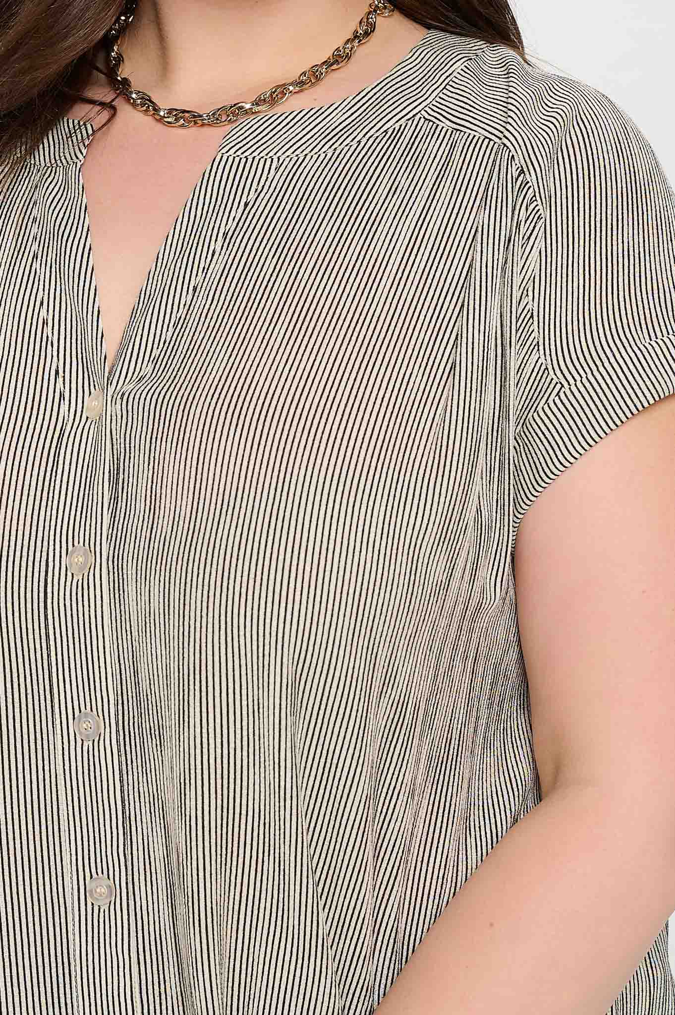 PLUS PINSTRIPE SHORT CUFF SLEEVE SHIRT IVORY