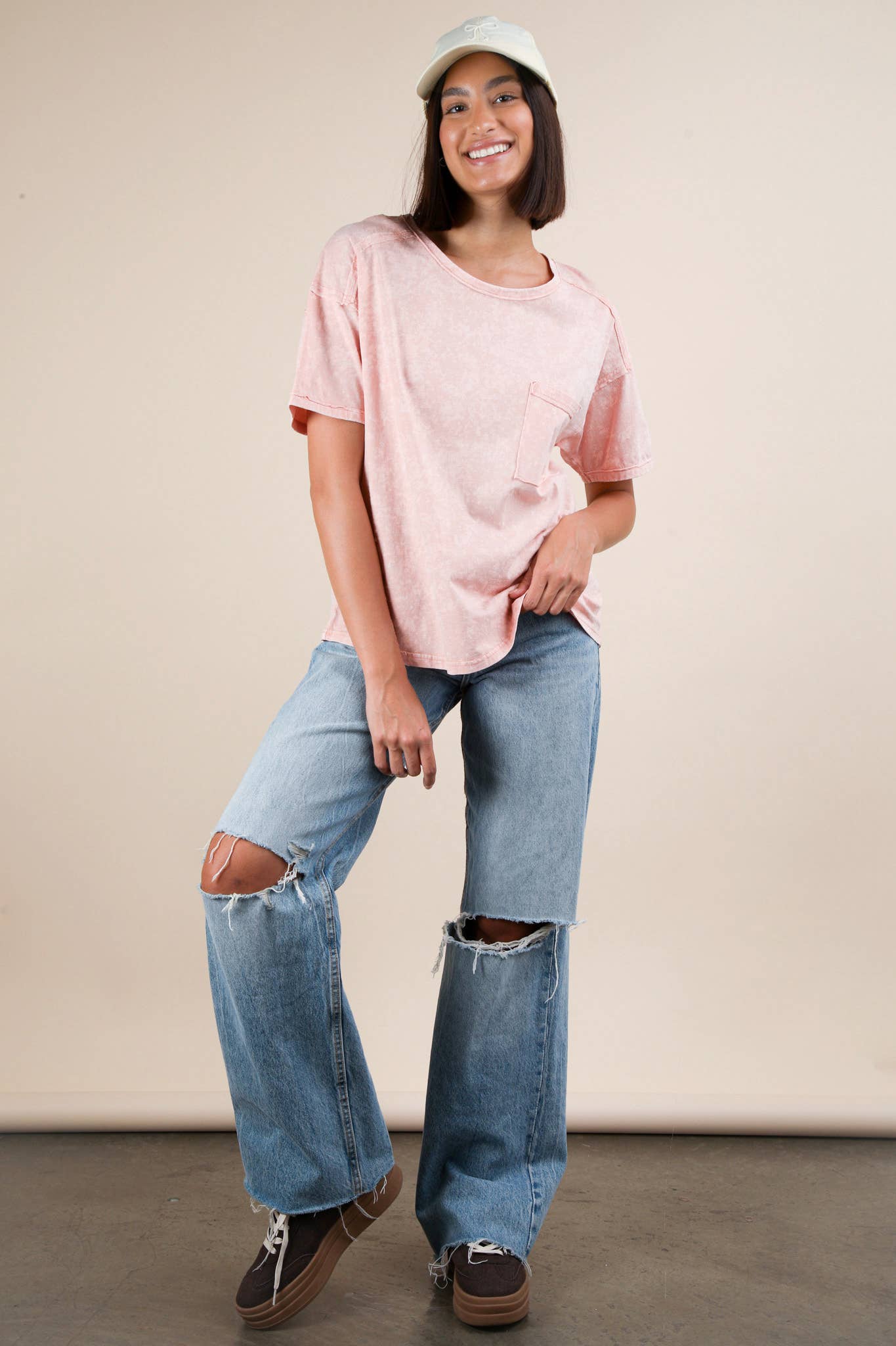 PLUS SIZE Short Sleeve Washed Knit Pocket Tee