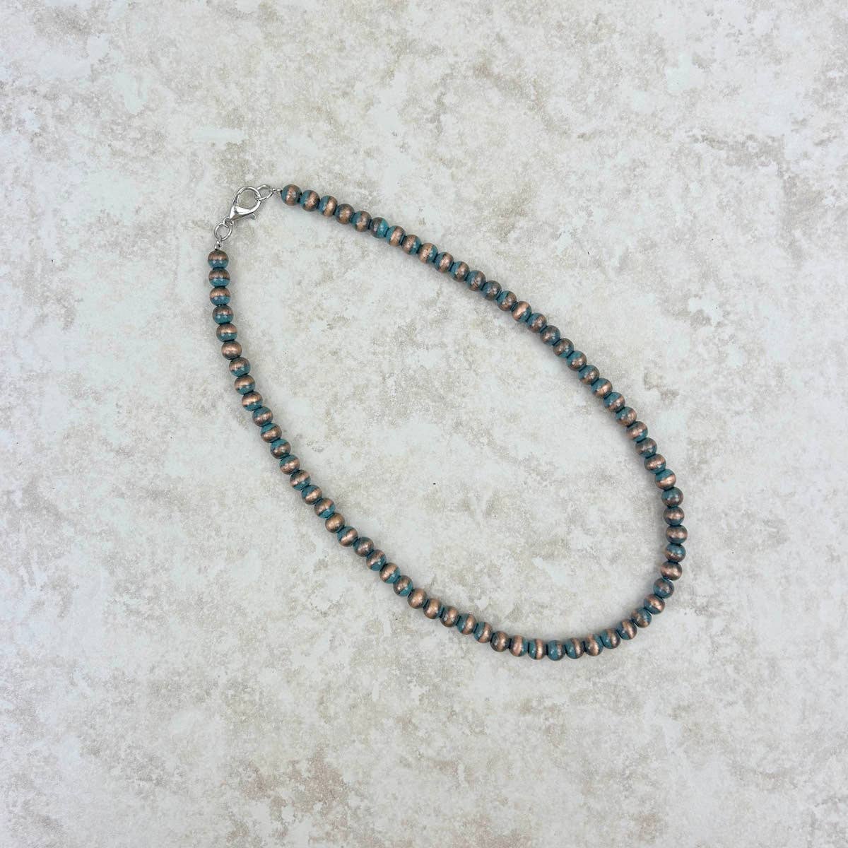 Cooper/blue Navajo Pearl Necklace 15 Inches 6mm