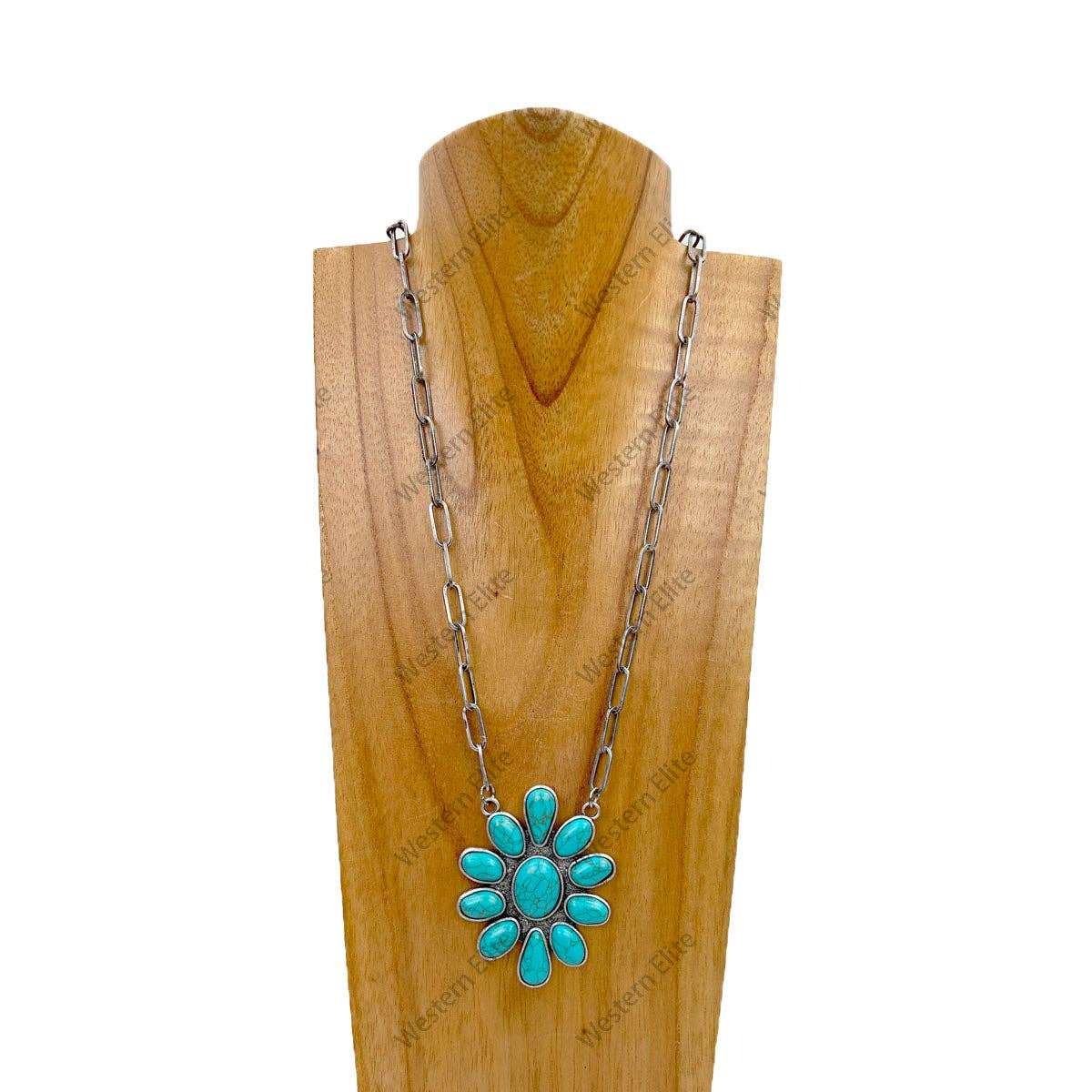 23 inches silver metal chain with large stone flower concho pendent Necklace