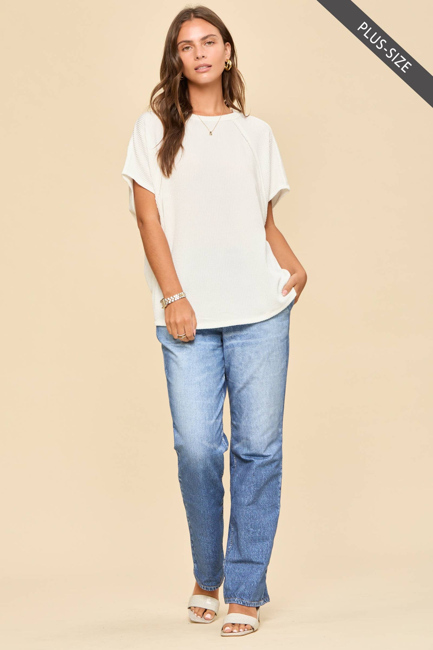Relaxed Style Knit Top: Ivory