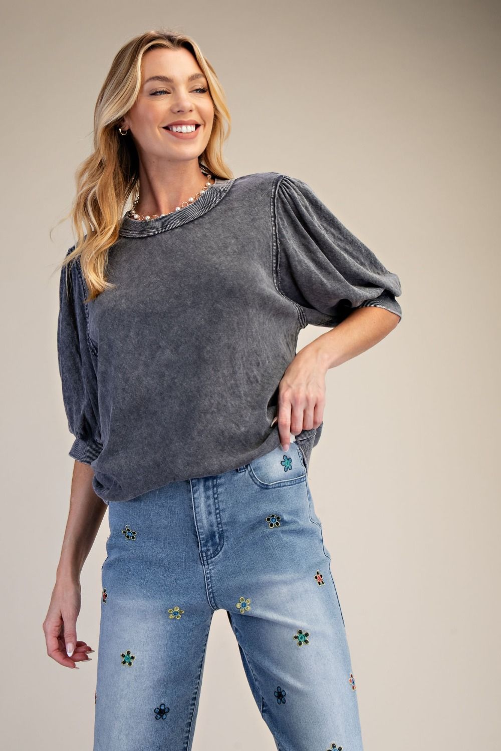 RELAXED WASHED KNIT TOP ASH