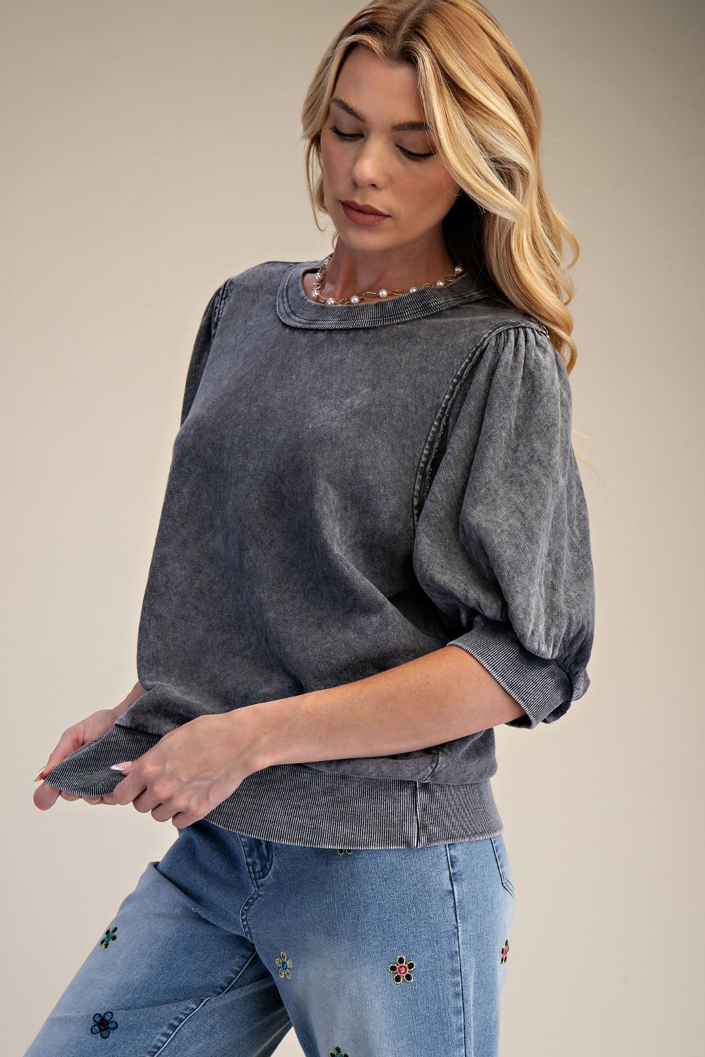 RELAXED WASHED KNIT TOP ASH