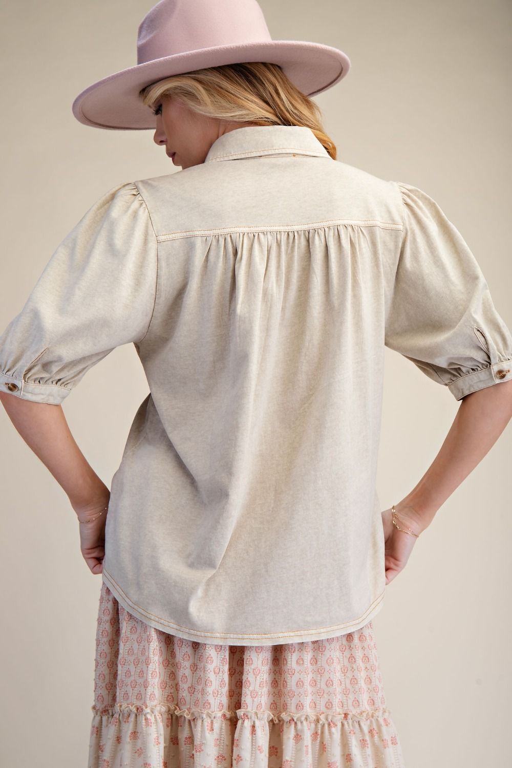 PINTUCKED WASHED COTTON SHIRT TOP